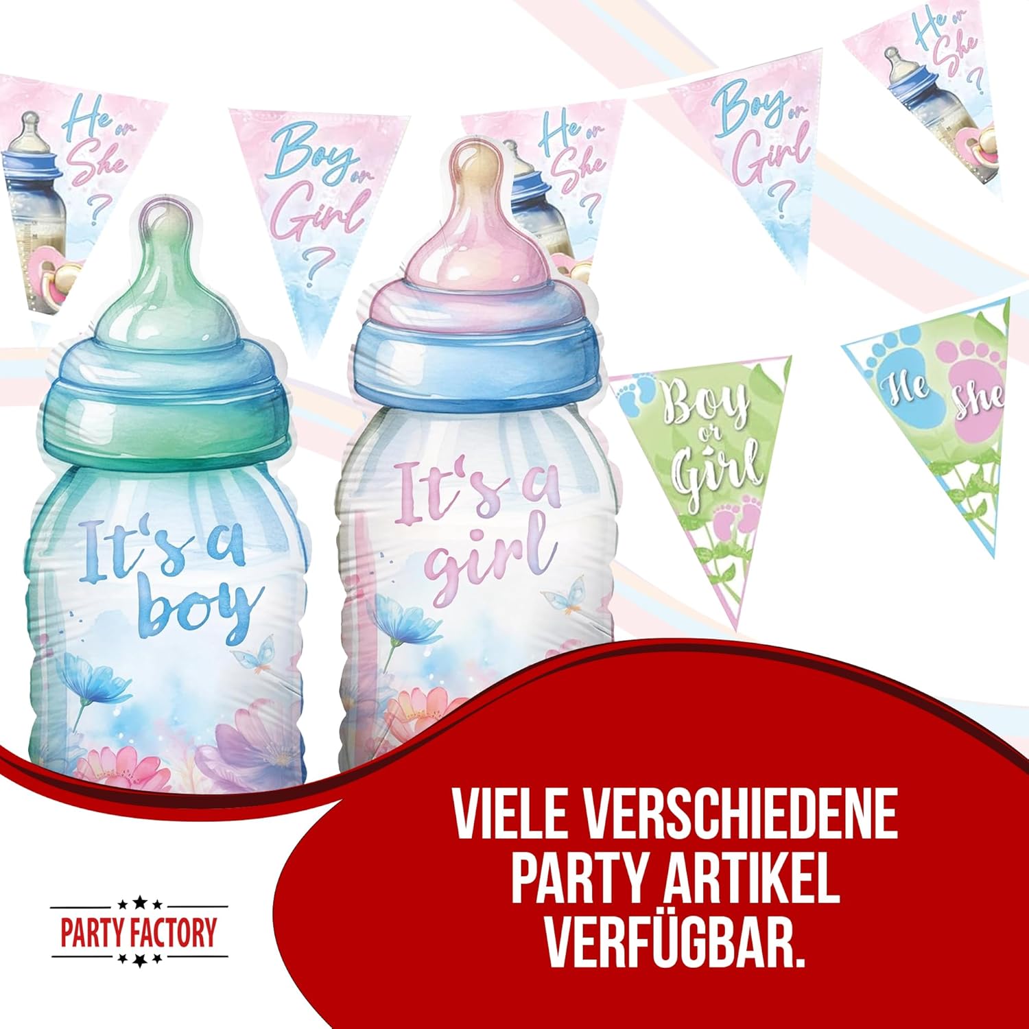 Gender Reveal Wimpelkette Rosa 4–5 m – süße Deko für Babyparty & Reveal 5