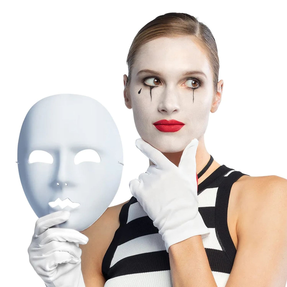 Gesichtsmaske Pantomime weiß – neutrale Maske für Karneval, Theater & Party 3