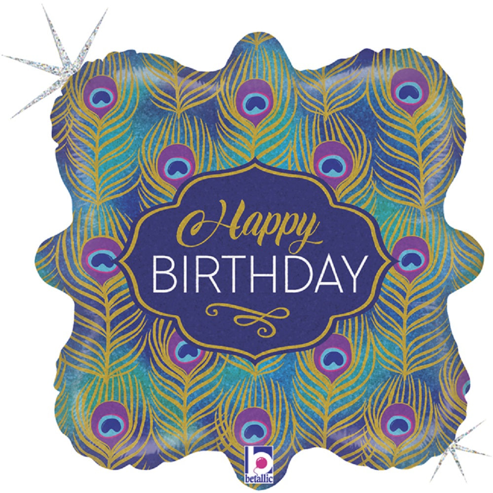 Glitzerbellon 35x35 cm Pfauenfeder Happy Birthday lila für Frauen 1