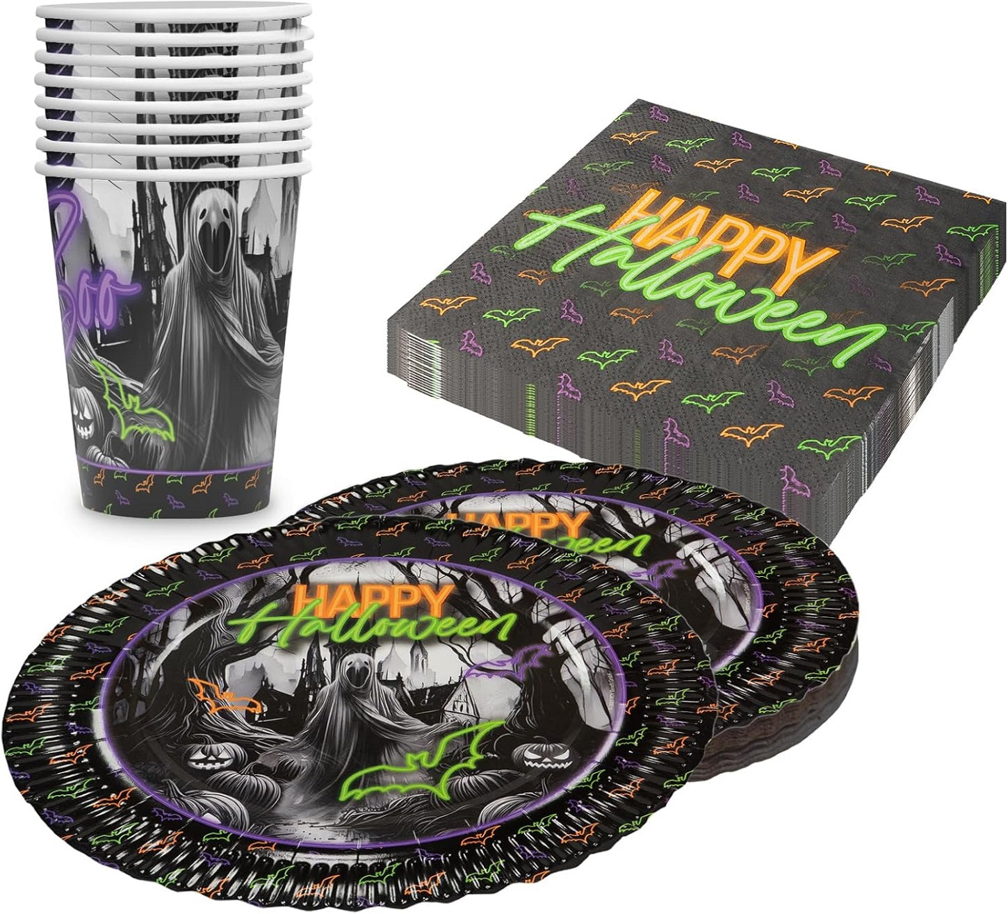 Halloween Neon 36-teiliges Party-Set für Kindergeburtstag Halloweenparty Deko Set