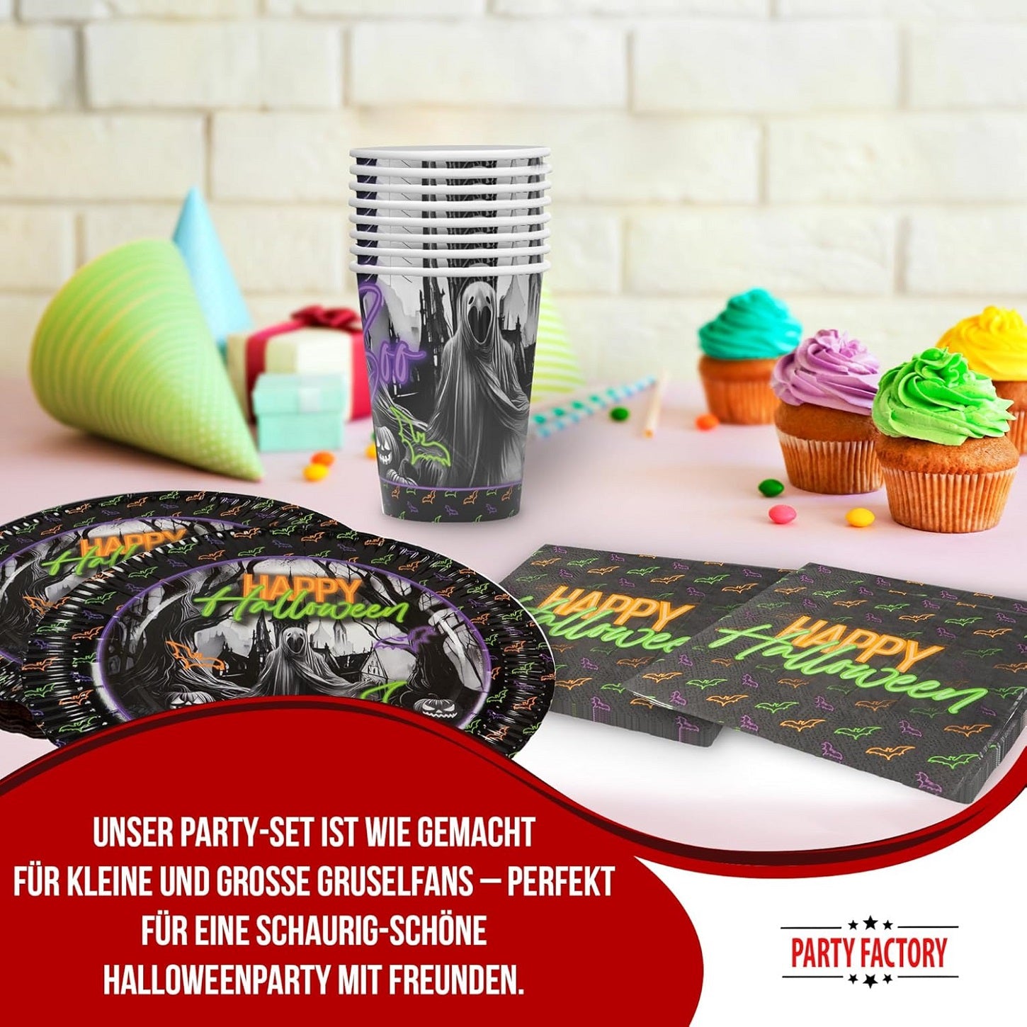Halloween Neon 36-teiliges Party-Set für Kindergeburtstag Halloweenparty Deko Set 2