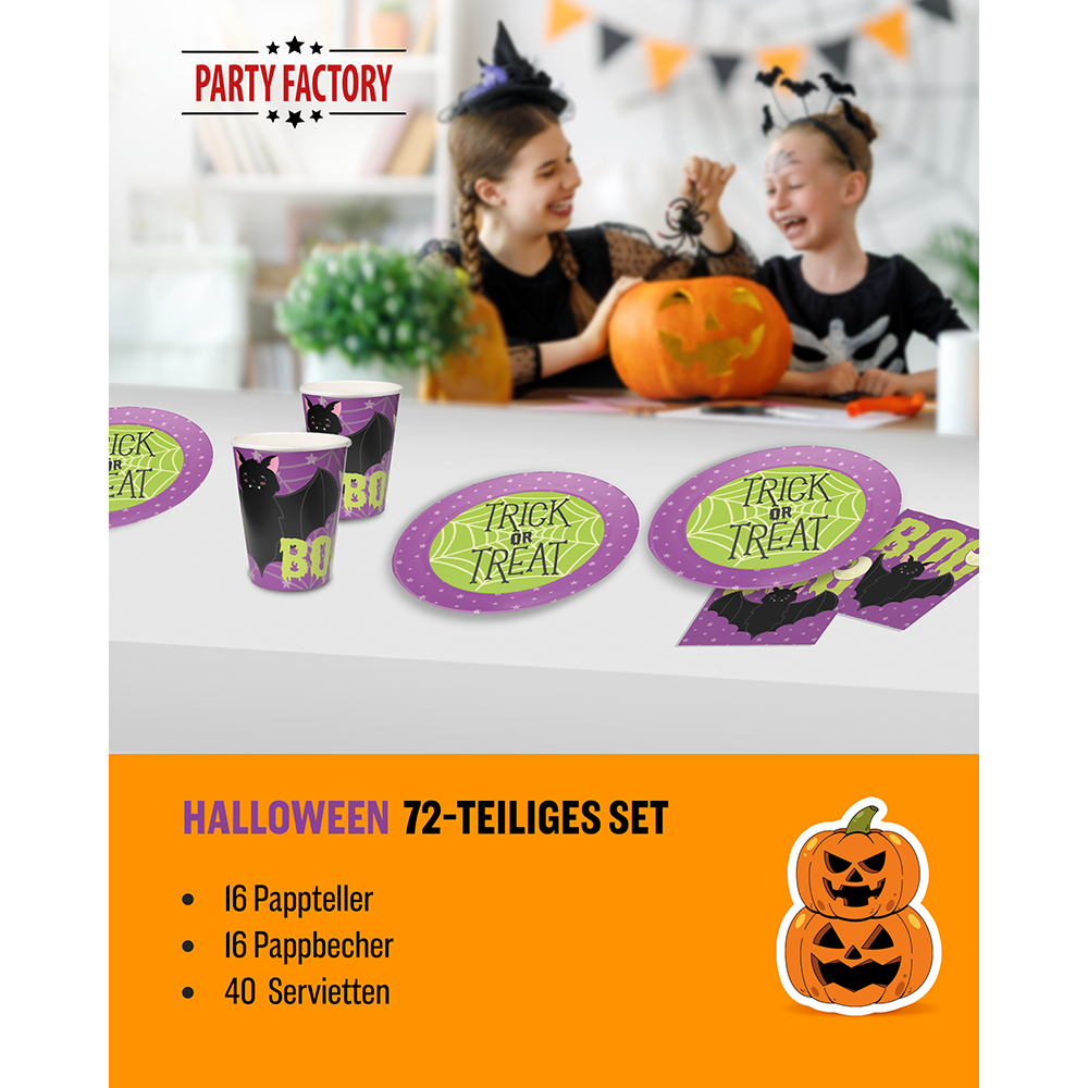 Halloween Skelett Motiv 1 3-teiliges Party-Set mit 16 Papptellern, 16 Pappbechern und 40 Servietten 2