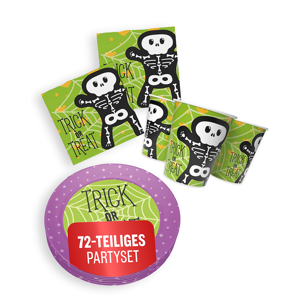 Halloween Skelett Motiv 2 3-teiliges Party-Set mit 16 Papptellern, 16 Pappbechern und 40 Servietten 7