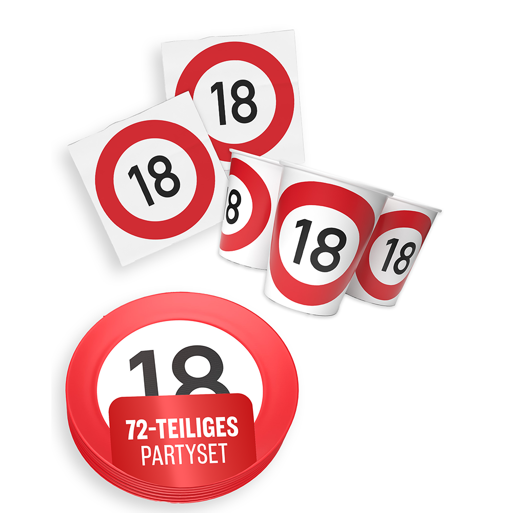 Happy Birthday 18 3-teiliges Party-Set mit 16 Papptellern, 16 Pappbechern und 40 Servietten