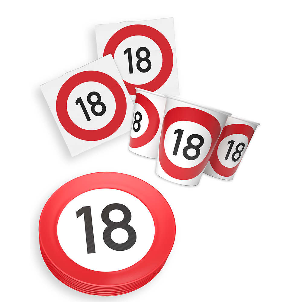 Happy Birthday 18 3-teiliges Party-Set mit 16 Papptellern, 16 Pappbechern und 40 Servietten 7