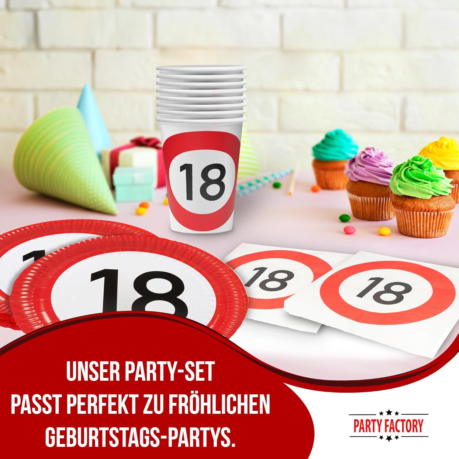 Happy Birthday 18 36-teiliges Party-Set Geburtstag Teller Becher Deko