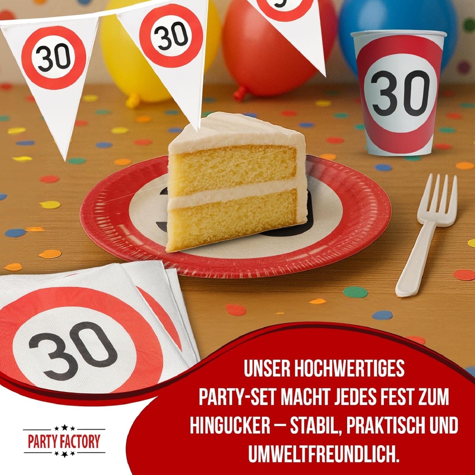 Happy Birthday 30 – 4-teiliges Set mit Tellern, Bechern, Servietten und Wimpelkette 3