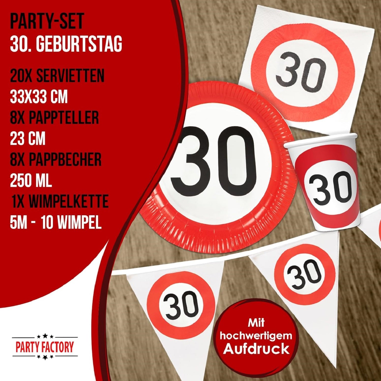 Happy Birthday 30 – 4-teiliges Set mit Tellern, Bechern, Servietten und Wimpelkette 4