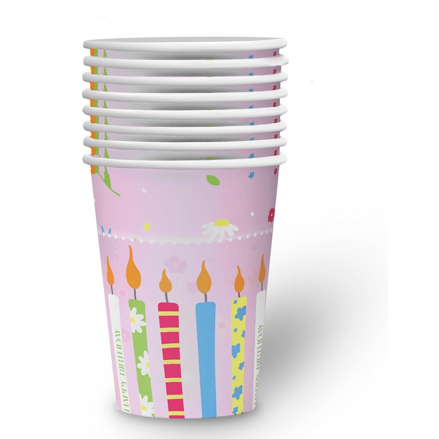 Happy Birthday Becher Rosa 8er-Pack 250 ml Pappbecher für Geburtstagsdeko