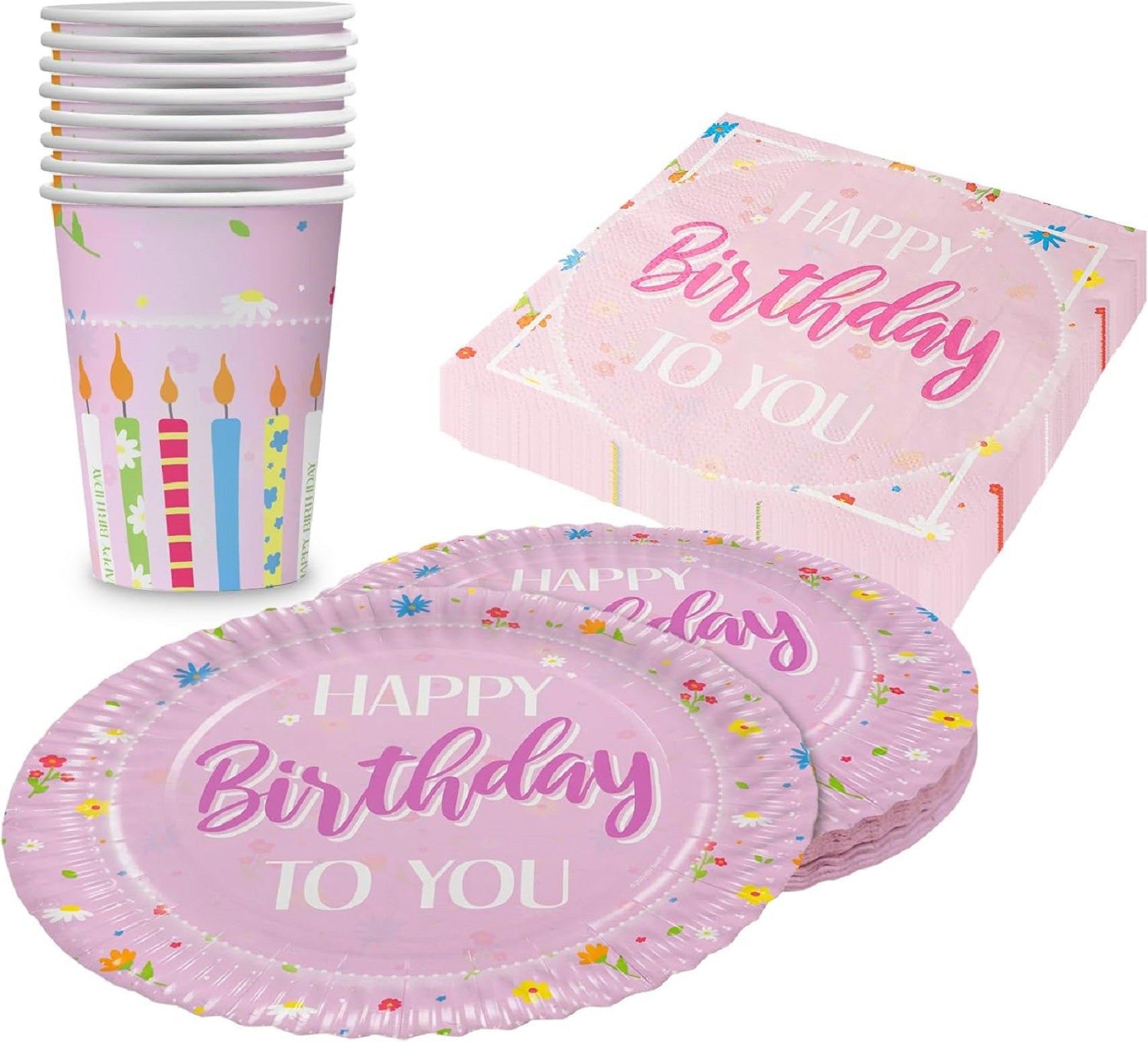 Happy Birthday Rosa 36-teiliges Party-Set mit Tellern Bechern Servietten Rosa Party