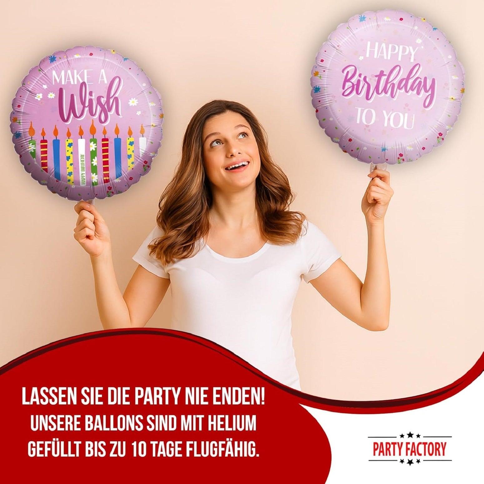 Happy Birthday Rosa 5-teiliges Party-Set mit 8 Papptellern 8 Pappbechern 20 Servietten 1 Wimpelkette und 4 Folienballons 3