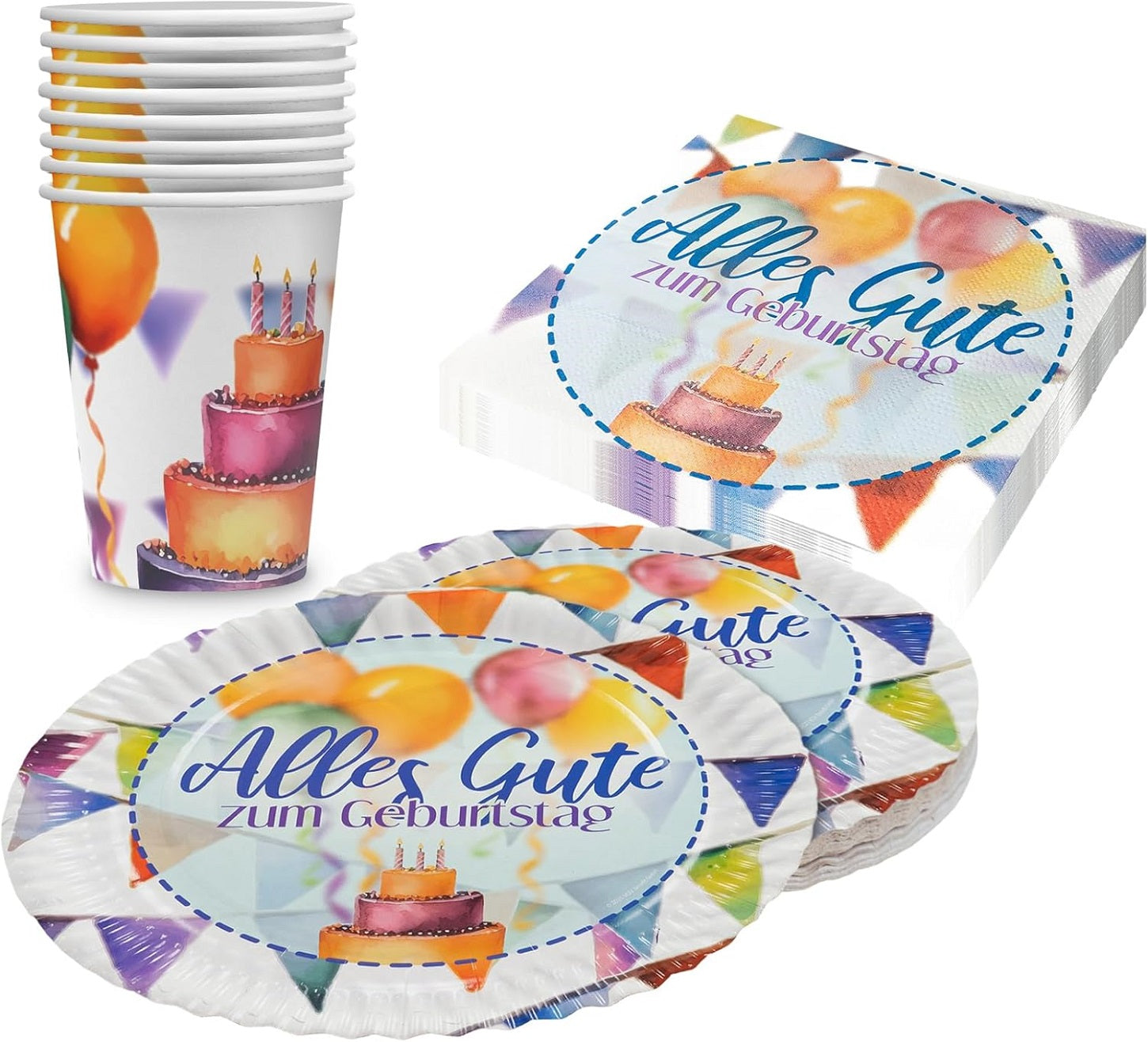 Happy Birthday Watercolor 36-teiliges Party Geschirr-Set