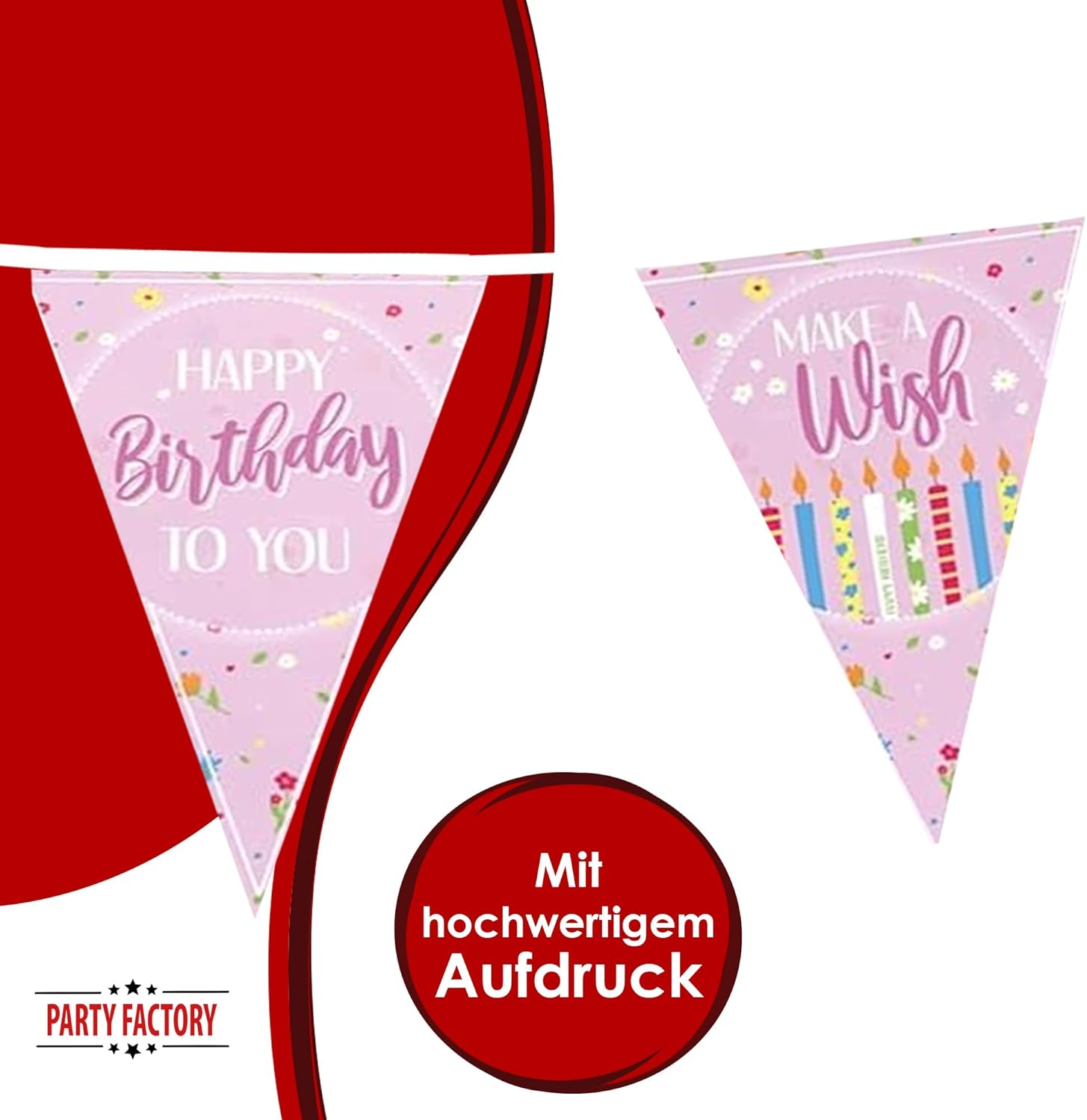 Happy Birthday Wimpelkette zartes rosa Geburtstagsgirlande 4–5 m 4