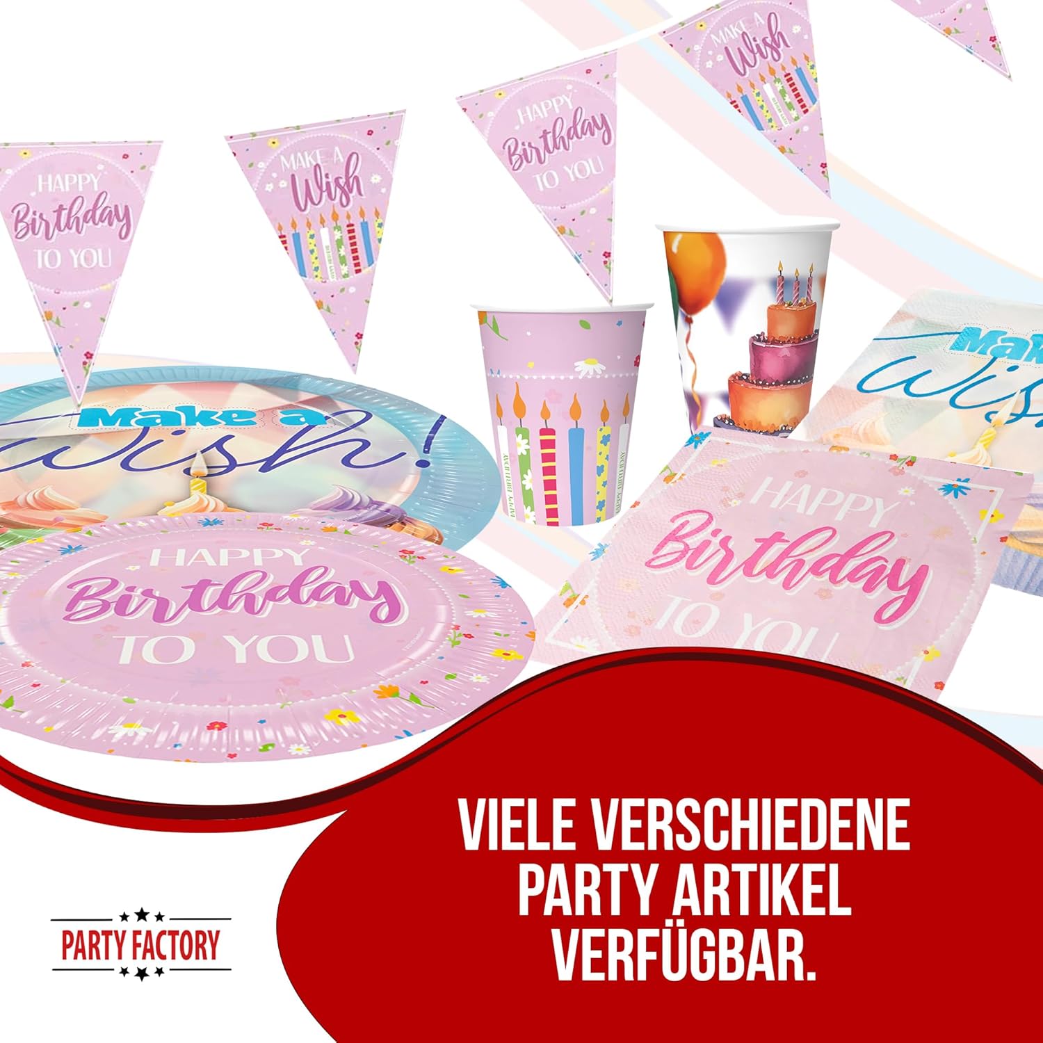 Happy Birthday Wimpelkette zartes rosa Geburtstagsgirlande 4–5 m 5