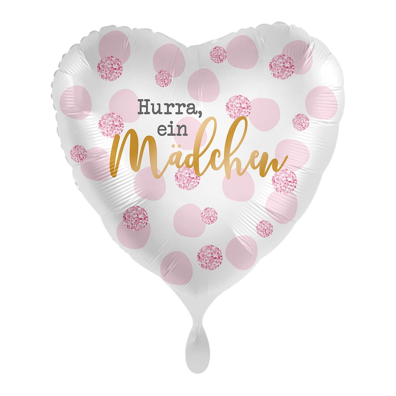 Herzballon Hurra ein Mädchen Ø 43 cm Baby Ankündigung rosa Herz