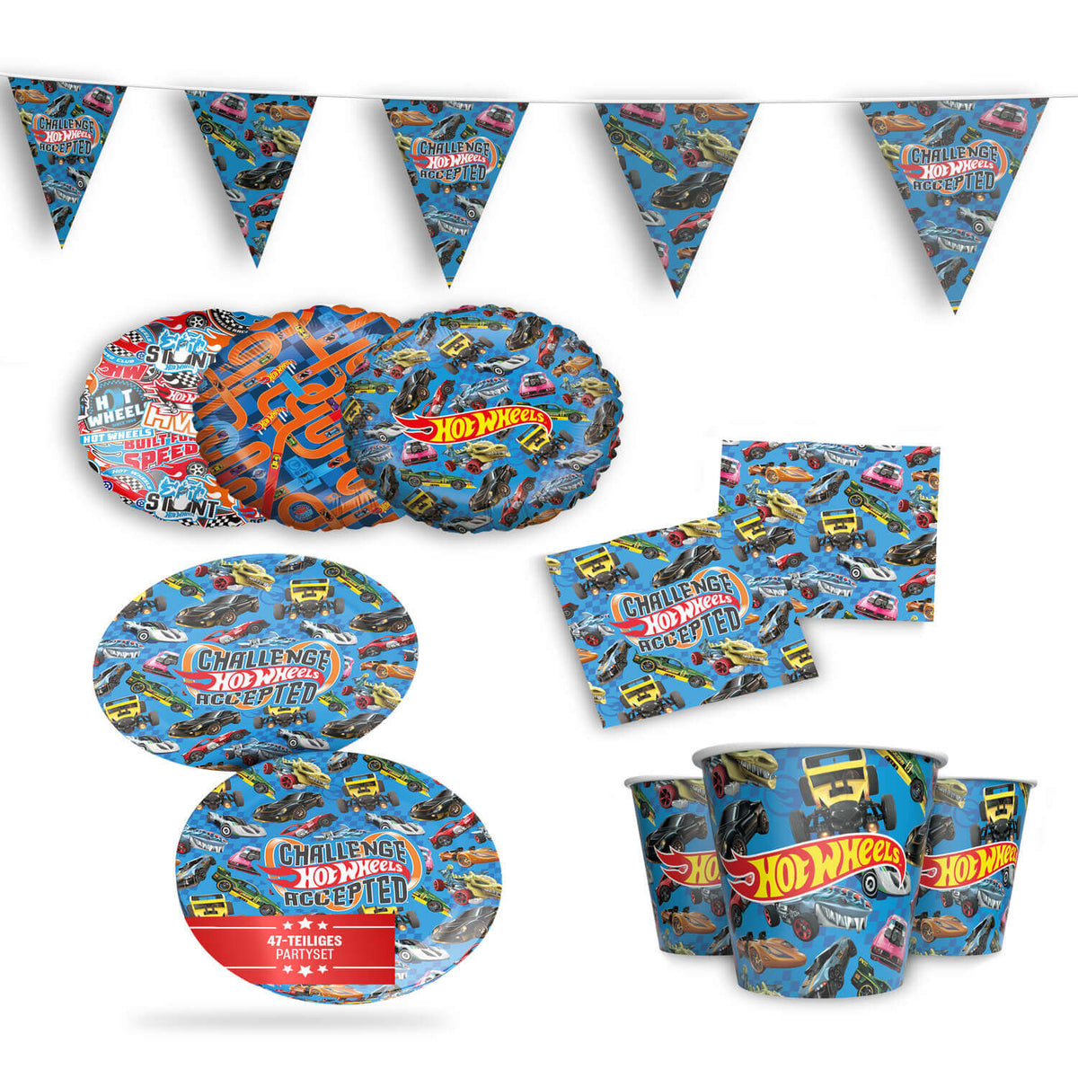 Hot Wheels 47-tlg. Party Set – Geburtstag Deko mit Folienballons Wimpel
