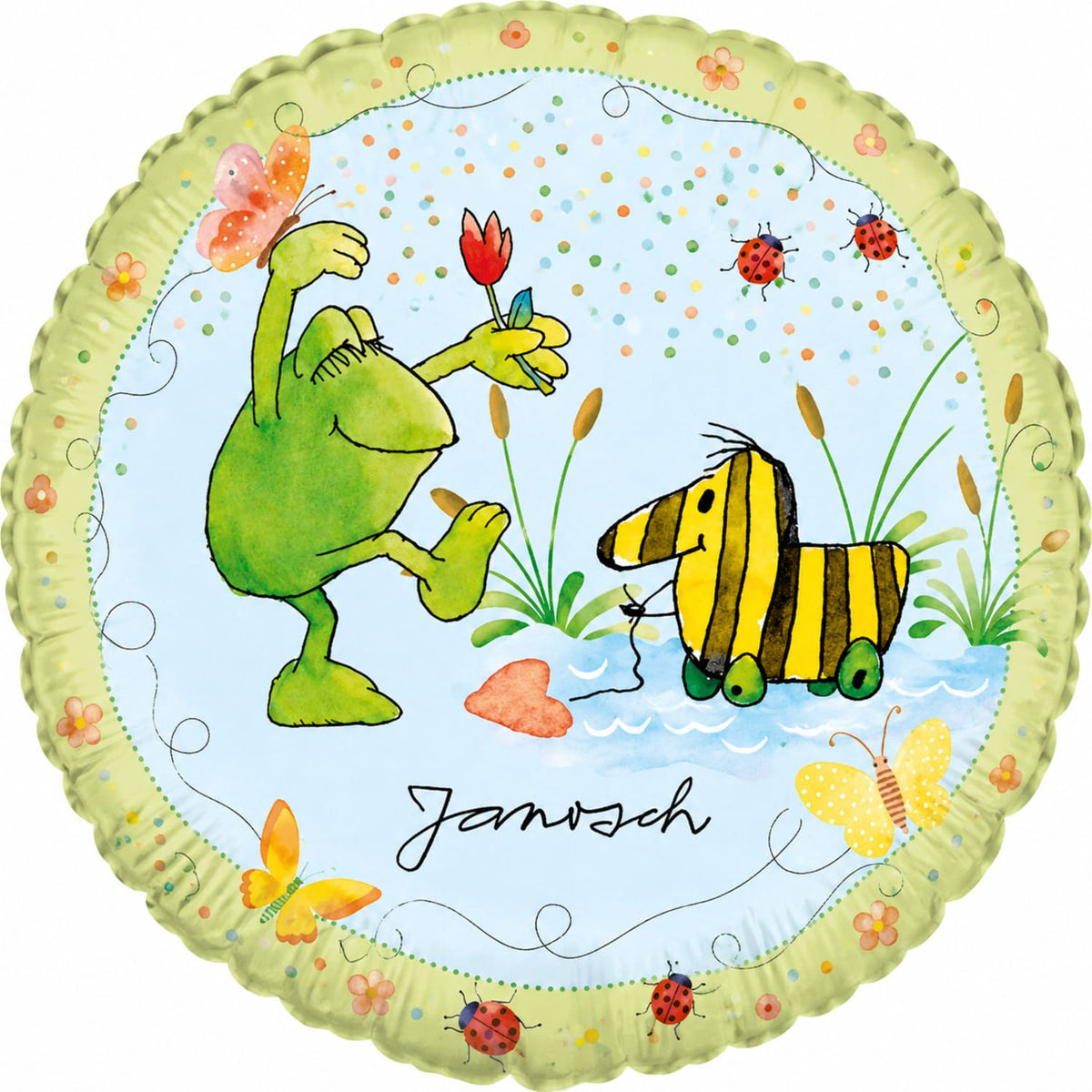Janosch Folienballon Frosch & Tigerente hellblau rund 45 cm