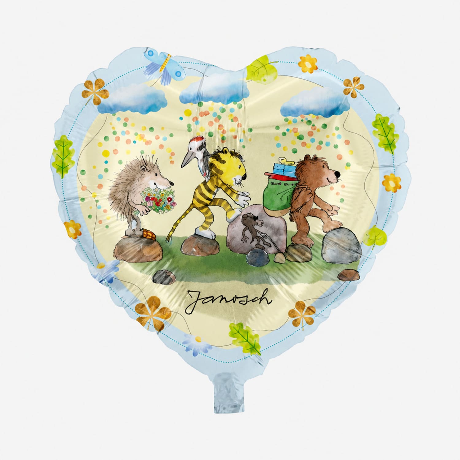 Janosch Folienballon Tiger & Bär gelb hellblau Herzform 45 cm