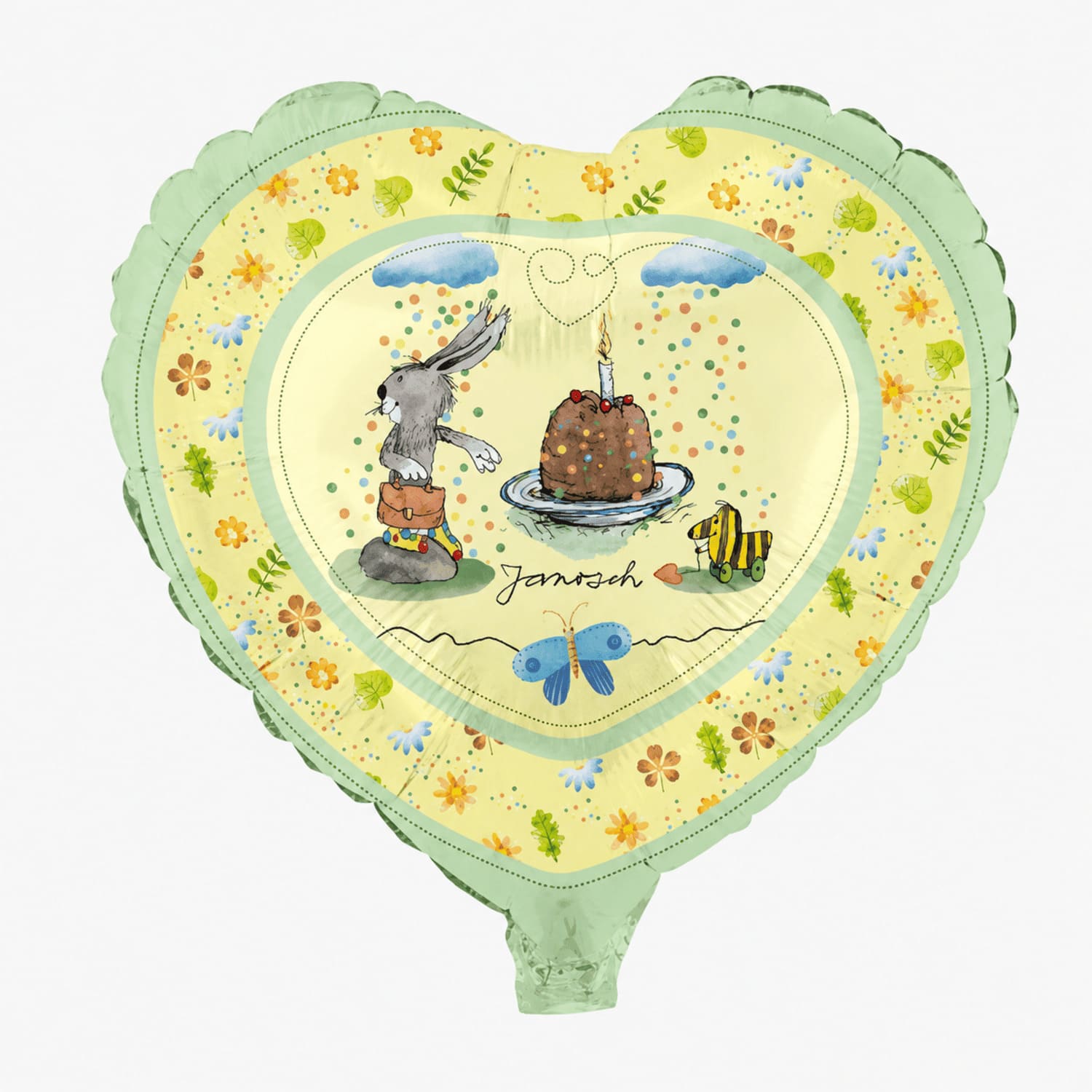 Janosch Folienballon Tigerente & Hase gelb-grün Herzform 45 cm