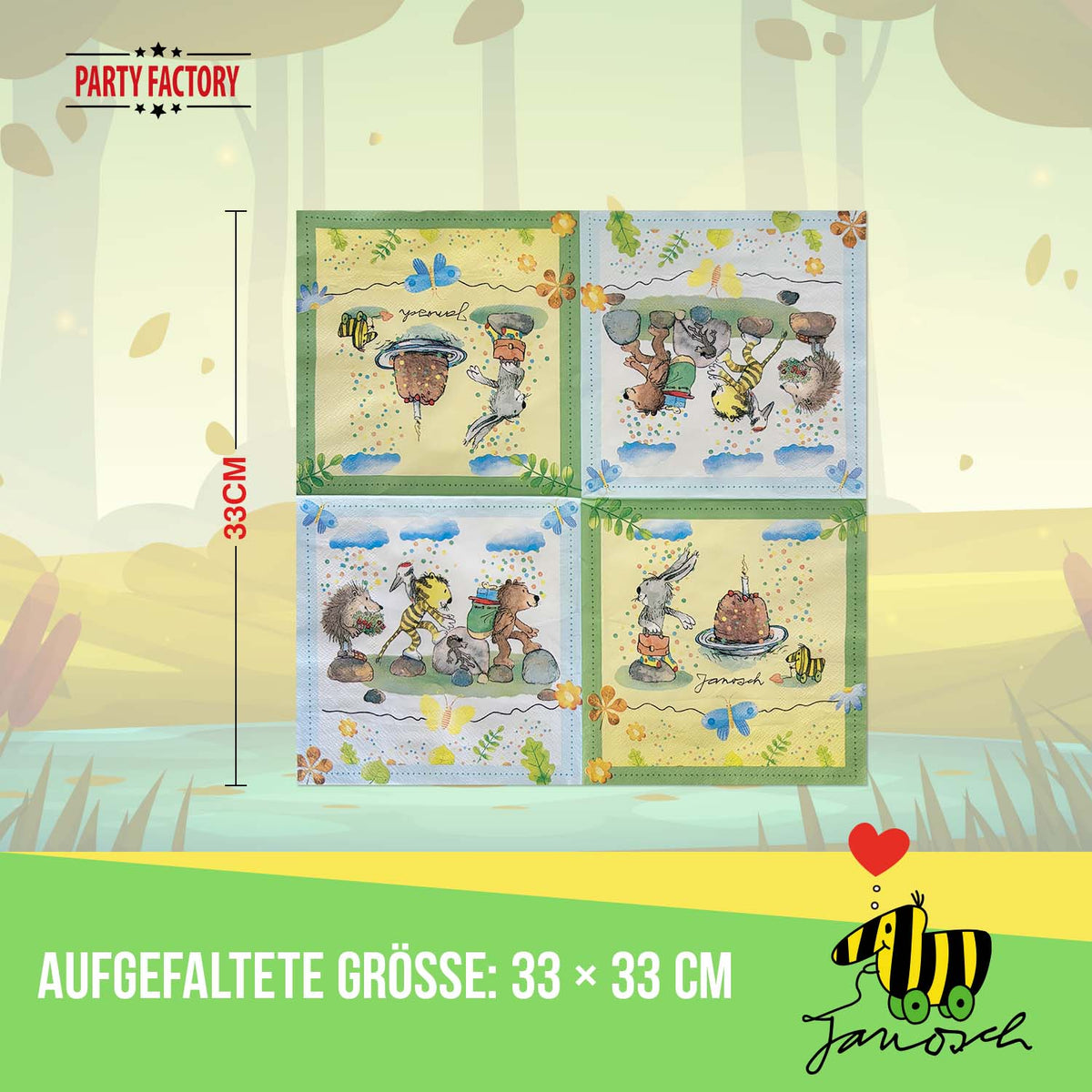 Janosch pastellig Servietten 3-lagig 20er 2
