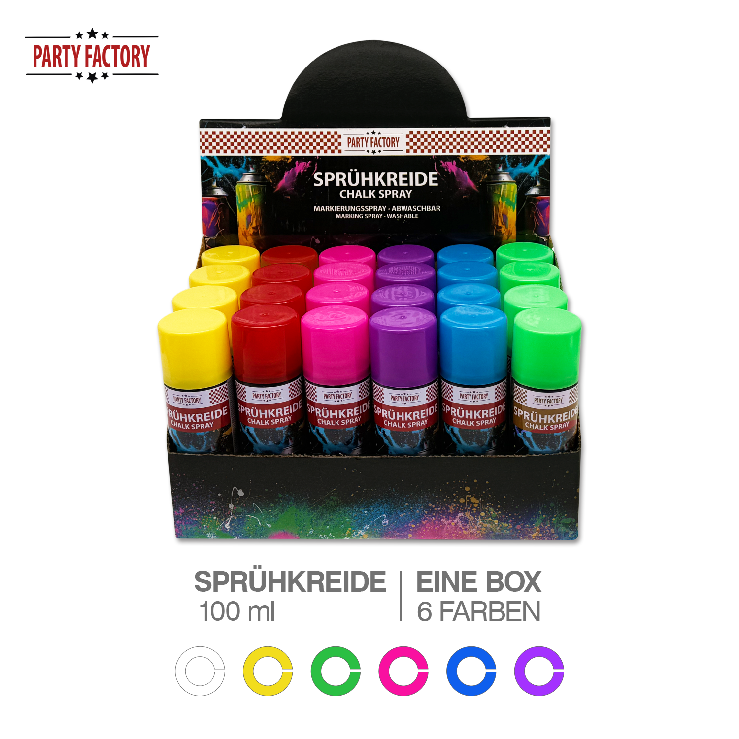 Kreidespray 100 ml abwaschbar Sprühkreide in grün, rot, blau lila und pink 6