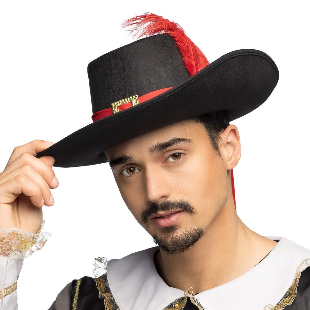 Musketier Hut Sebastien schwarz edler Kostümhut mit Feder