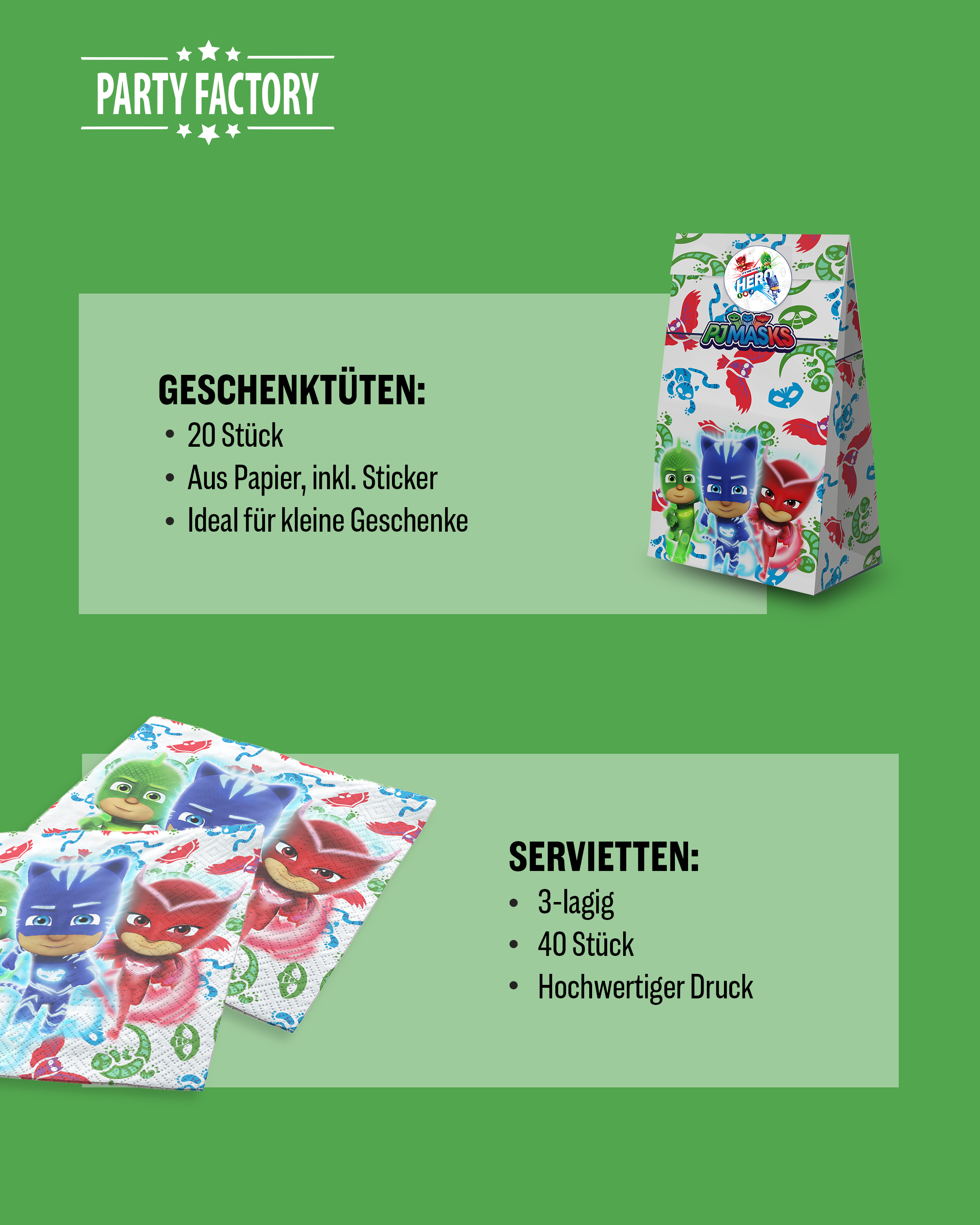 PJ Masks Party Set 92tlg mit doppelten Tellern Bechern Servietten Tüten 5