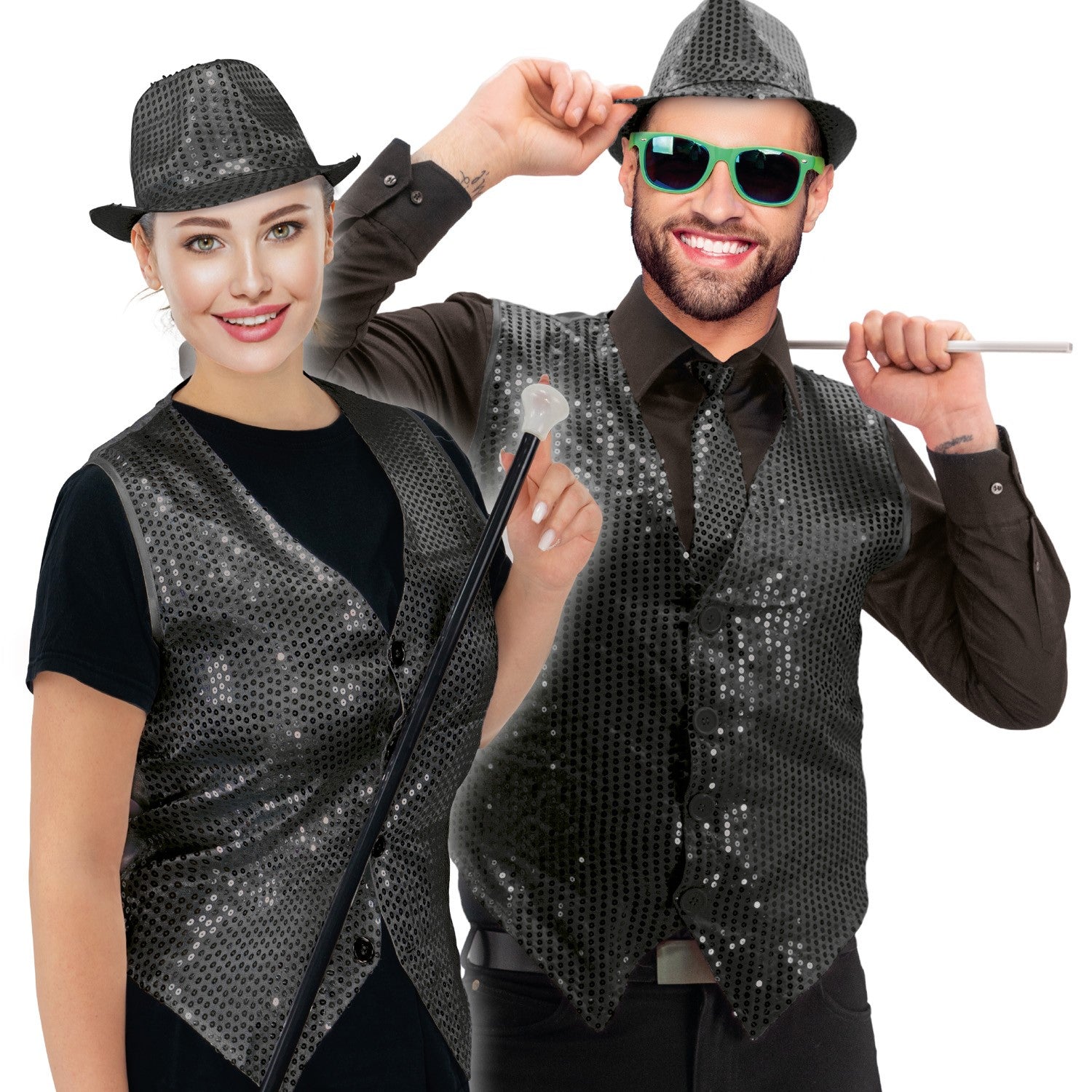Pailletten Weste unisex - Schwarz