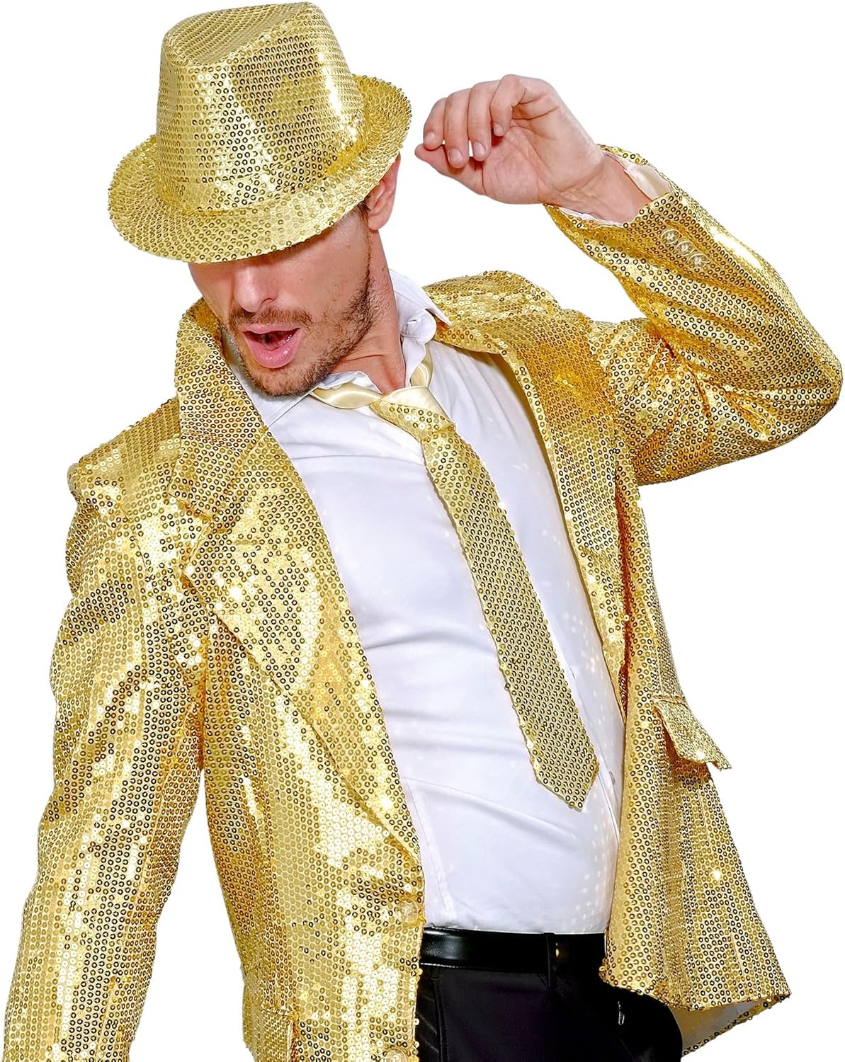 Paillettenkrawatte goldfarben glänzende Party-Krawatte 2
