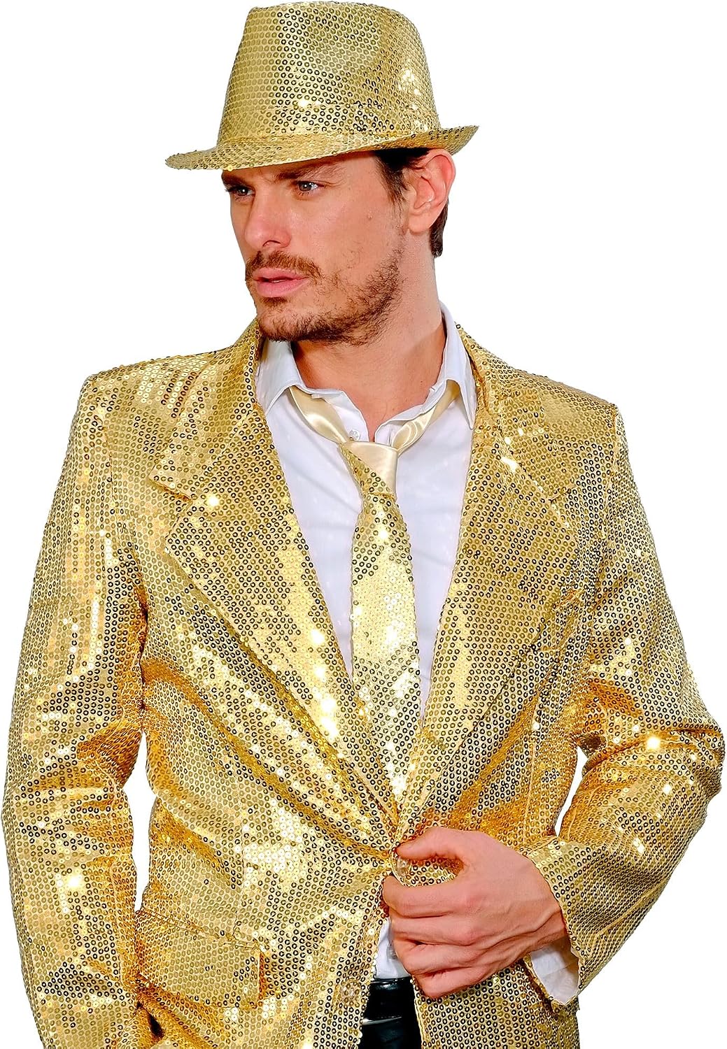 Paillettenkrawatte goldfarben glänzende Party-Krawatte 3