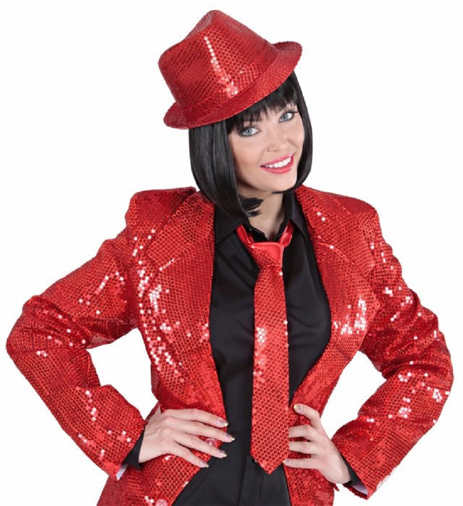 Paillettenkrawatte rot glänzende Party Krawatte für Karneval Kostüme 3