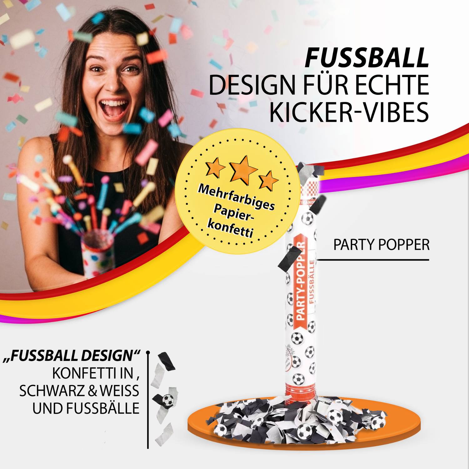 Party-Popper 40 cm, Fussbälle, 5er Set 3