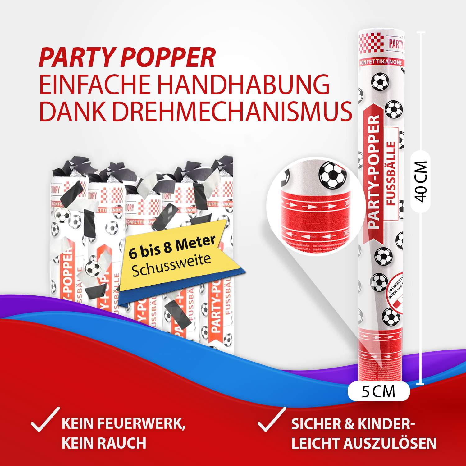 Party-Popper 40 cm, Fussbälle, 5er Set 4