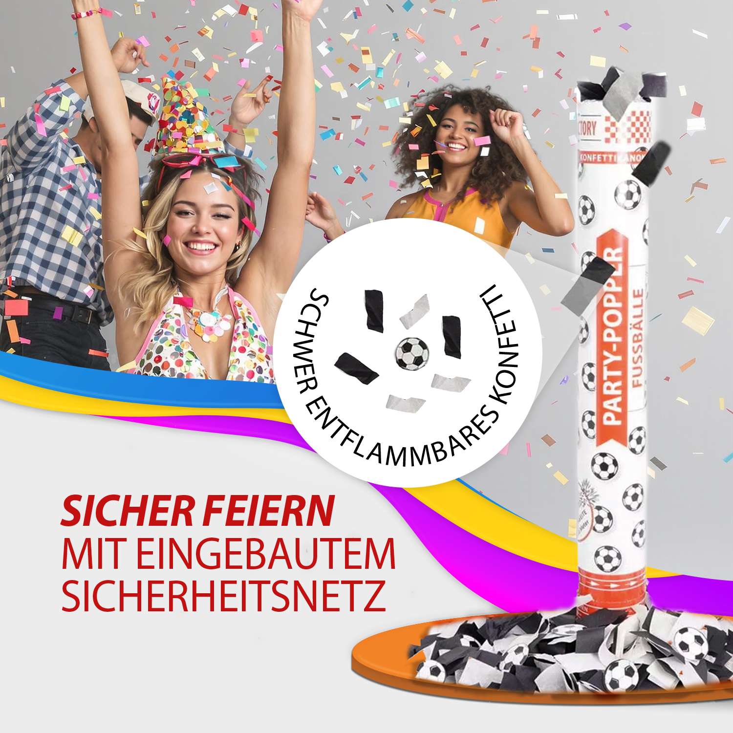 Party-Popper 40 cm, Fussbälle, 5er Set 6