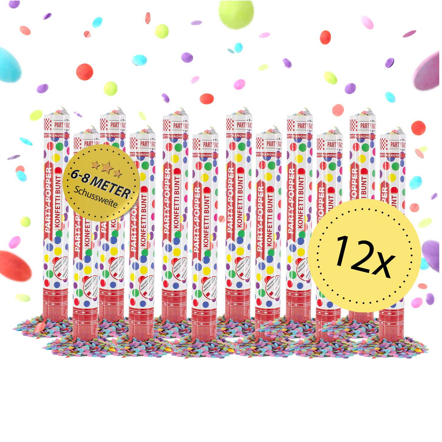 Party-Popper 40 cm buntes Konfetti 12er Set