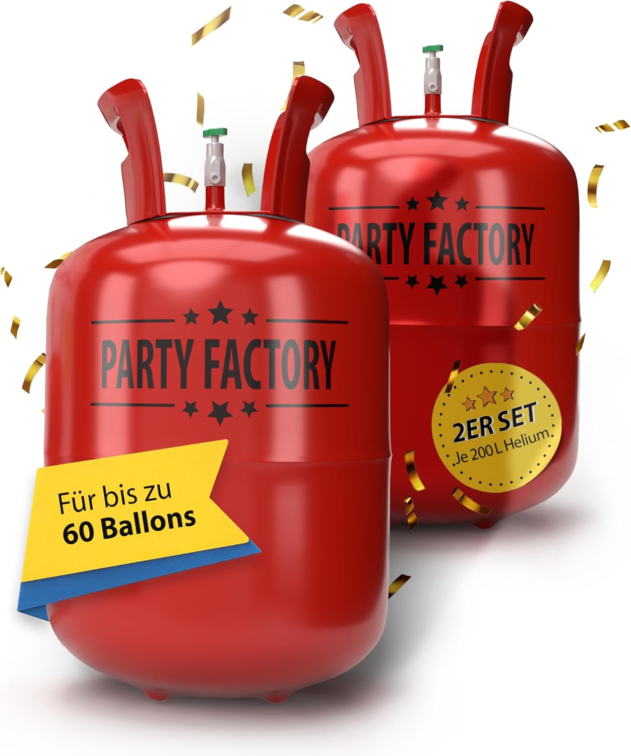 Party Factory Set mit 2 Heliumflaschen für je 30 Ballons, je 200l Gasfüllung für Party-Latex-, Folienballons 2