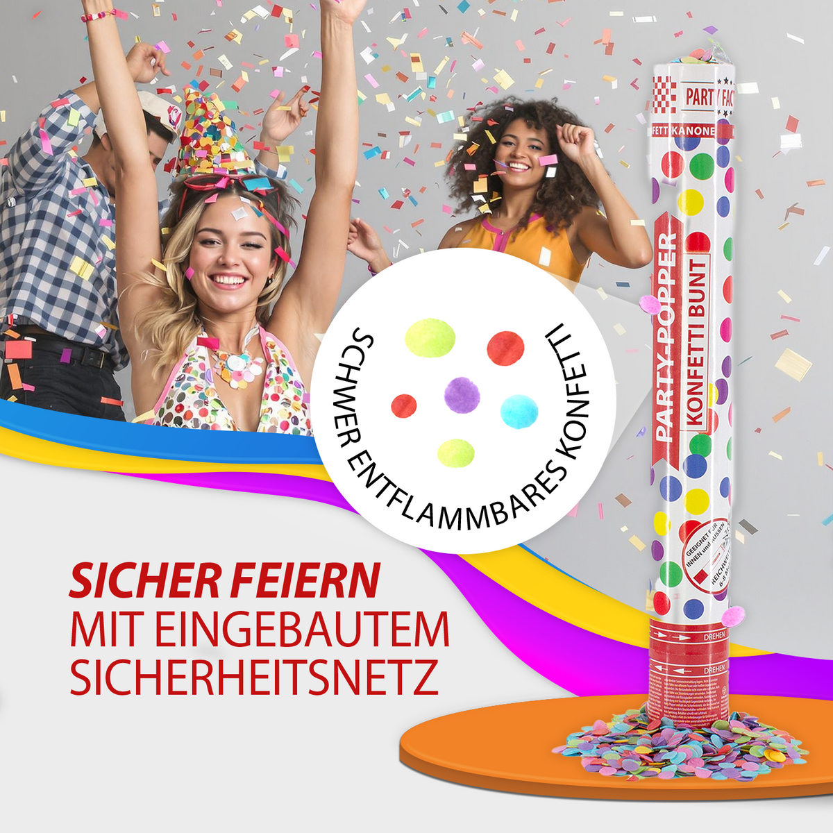 Party Popper 40cm Farbregen 5er Set 6