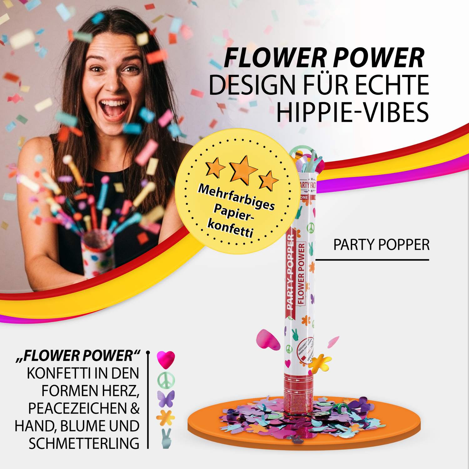 Party Popper 40 cm Flower Power 10er Set 3