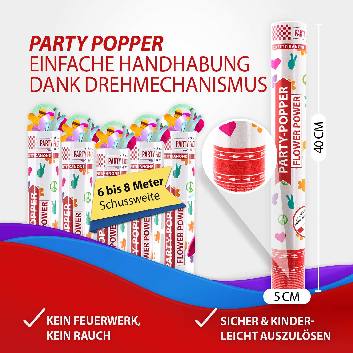 Party Popper 40 cm Flower Power 10er Set 4