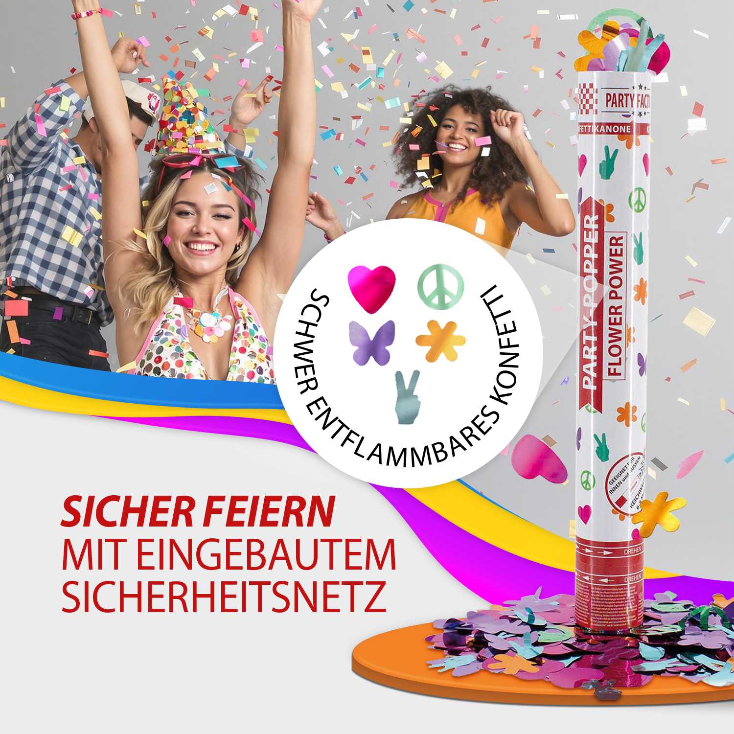 Party Popper 40 cm Flower Power 10er Set 6
