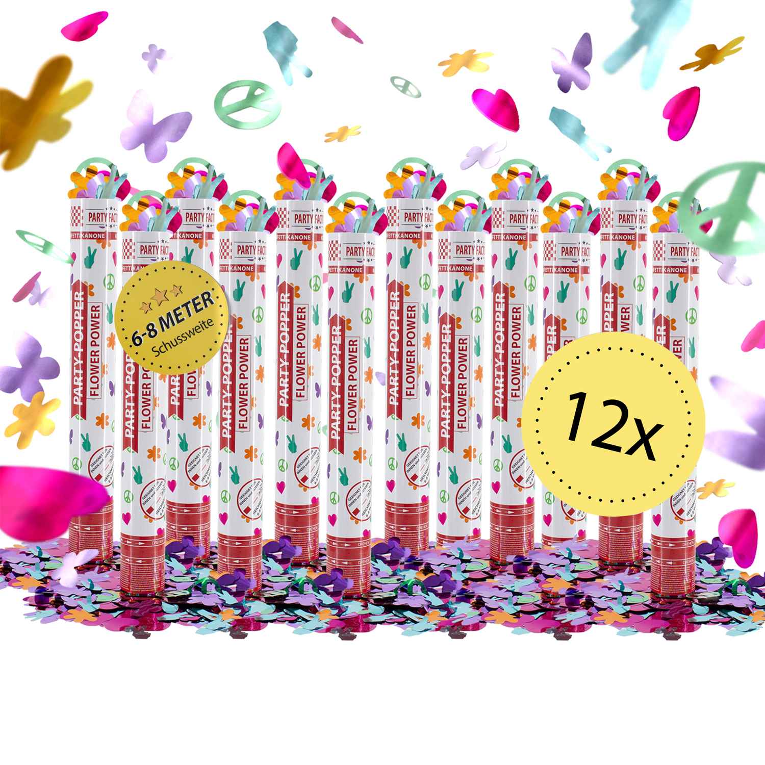Party Popper 40 cm Flower Power 12er Set