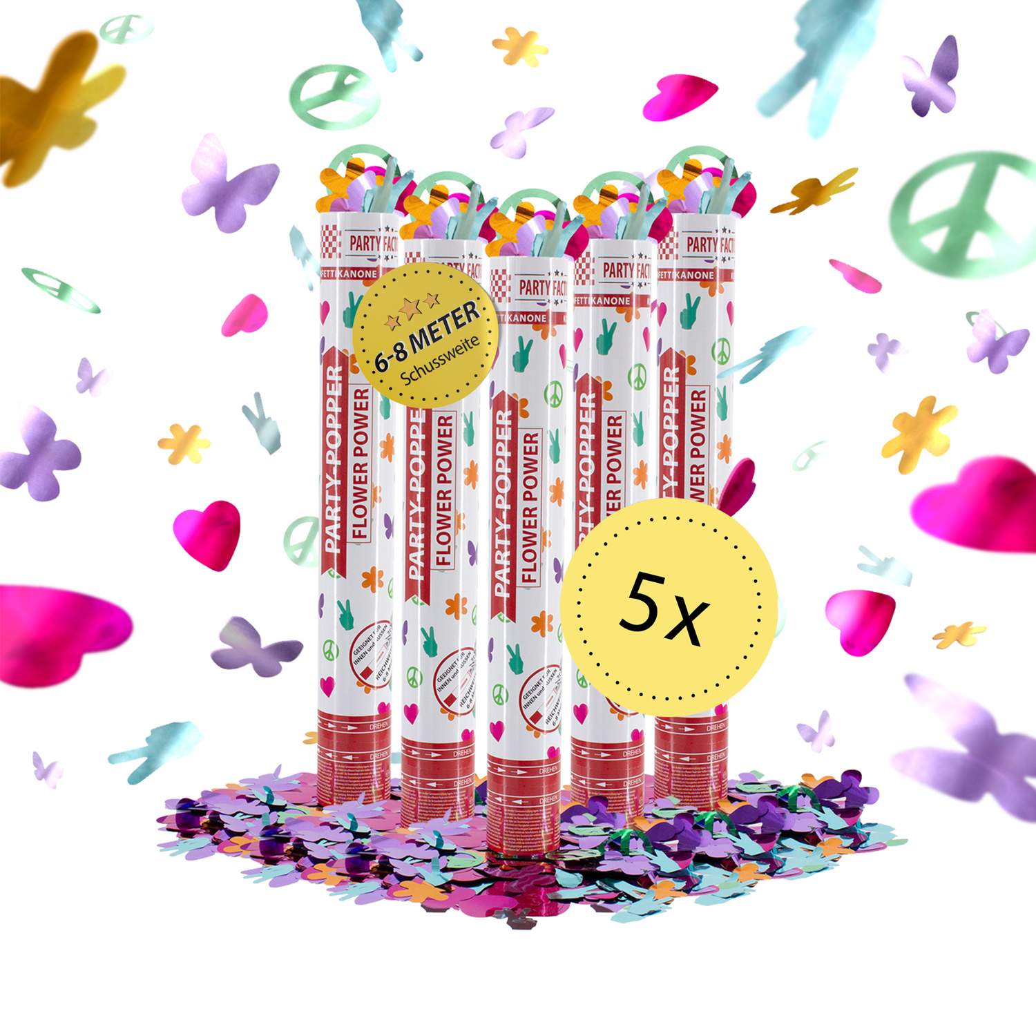 Party Popper 40 cm Flower Power 5er Set