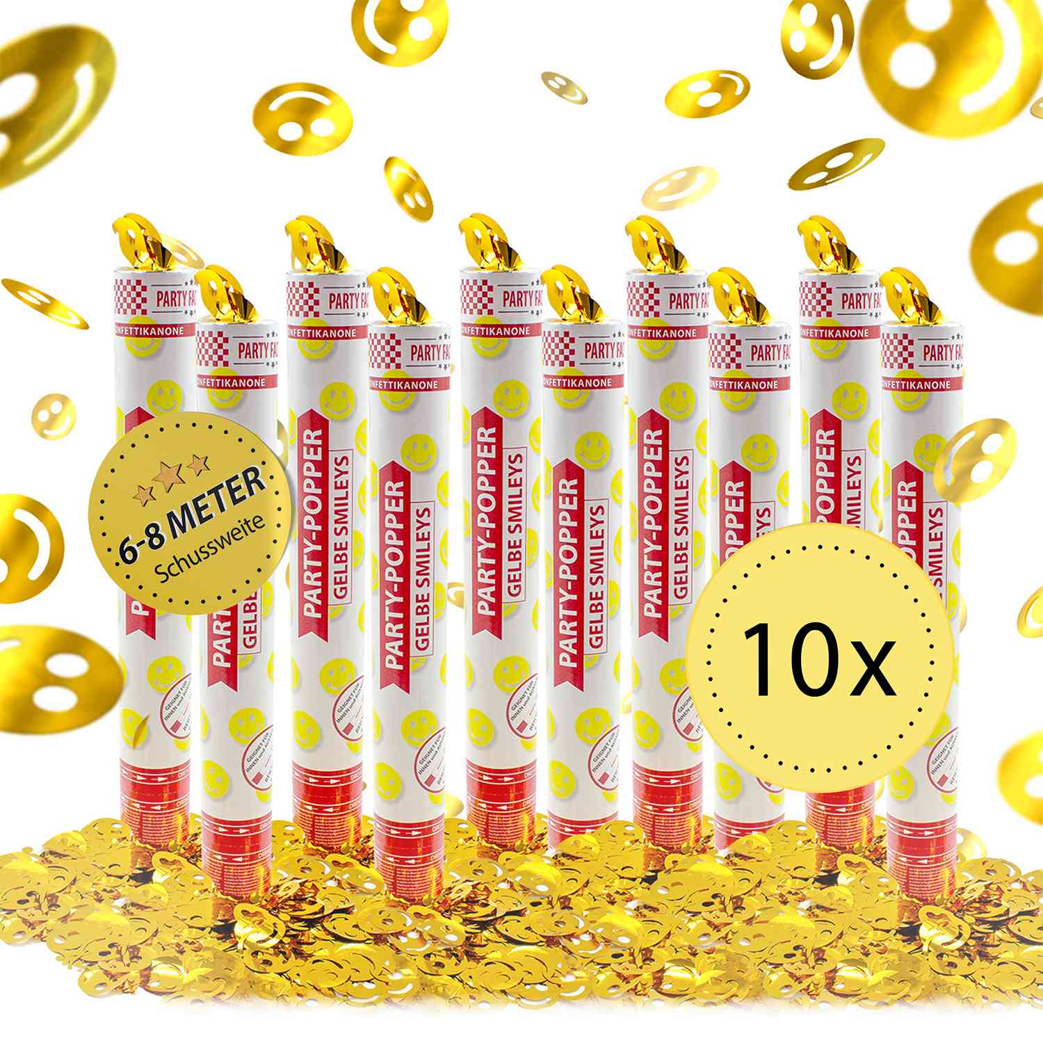 Party Popper 40 cm Gelbe Smileys 10er Set 1