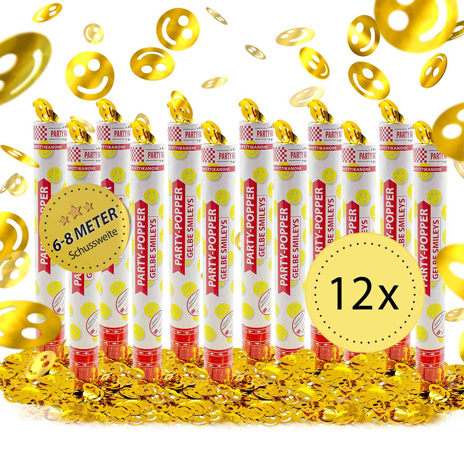 Party Popper 40 cm Gelbe Smileys 12er Set