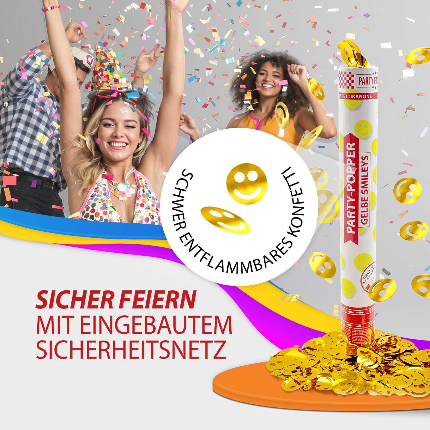 Party Popper 40 cm Gelbe Smileys 12er Set 6