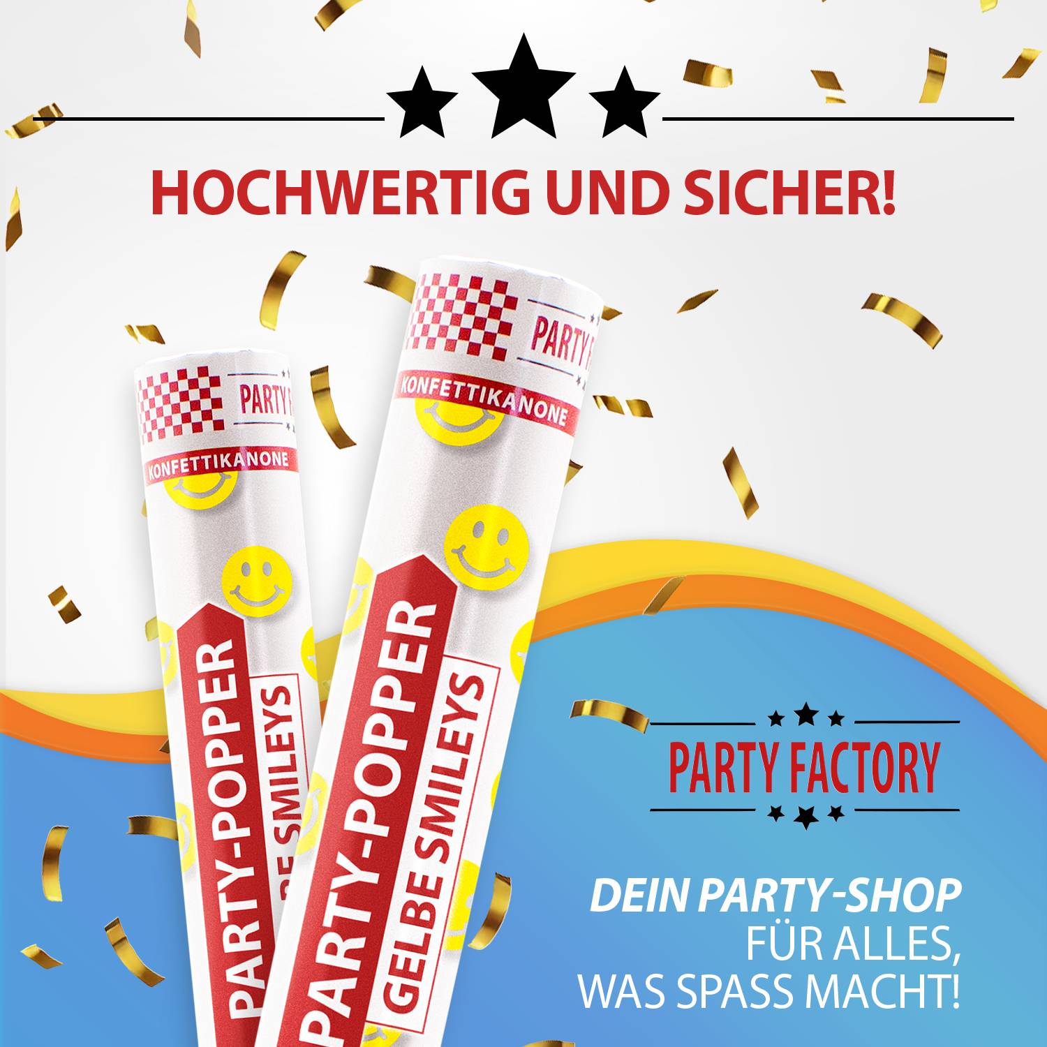 Party Popper 40 cm Gelbe Smileys 12er Set 7