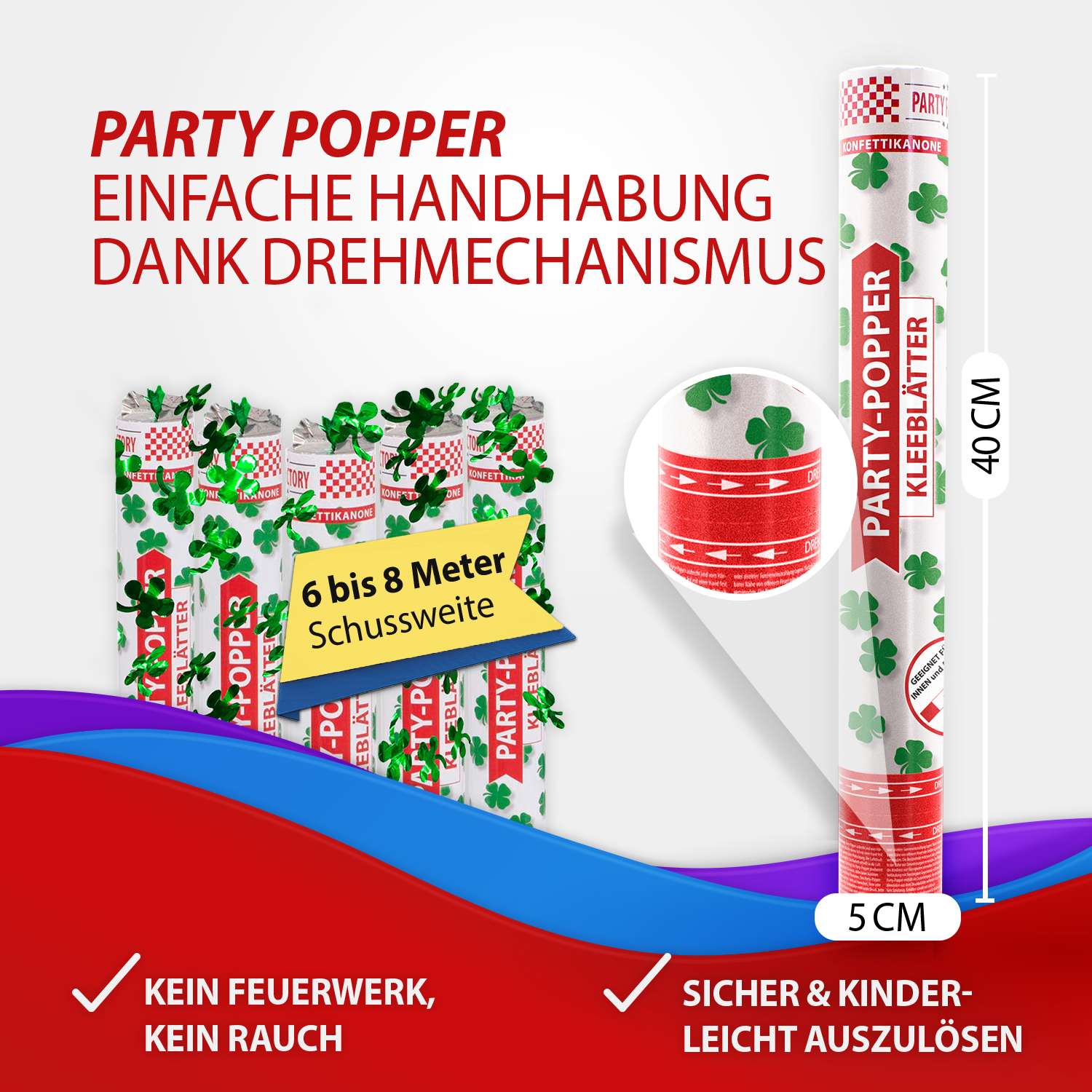 Party Popper 40cm Kleeblatt, 12er Set 4