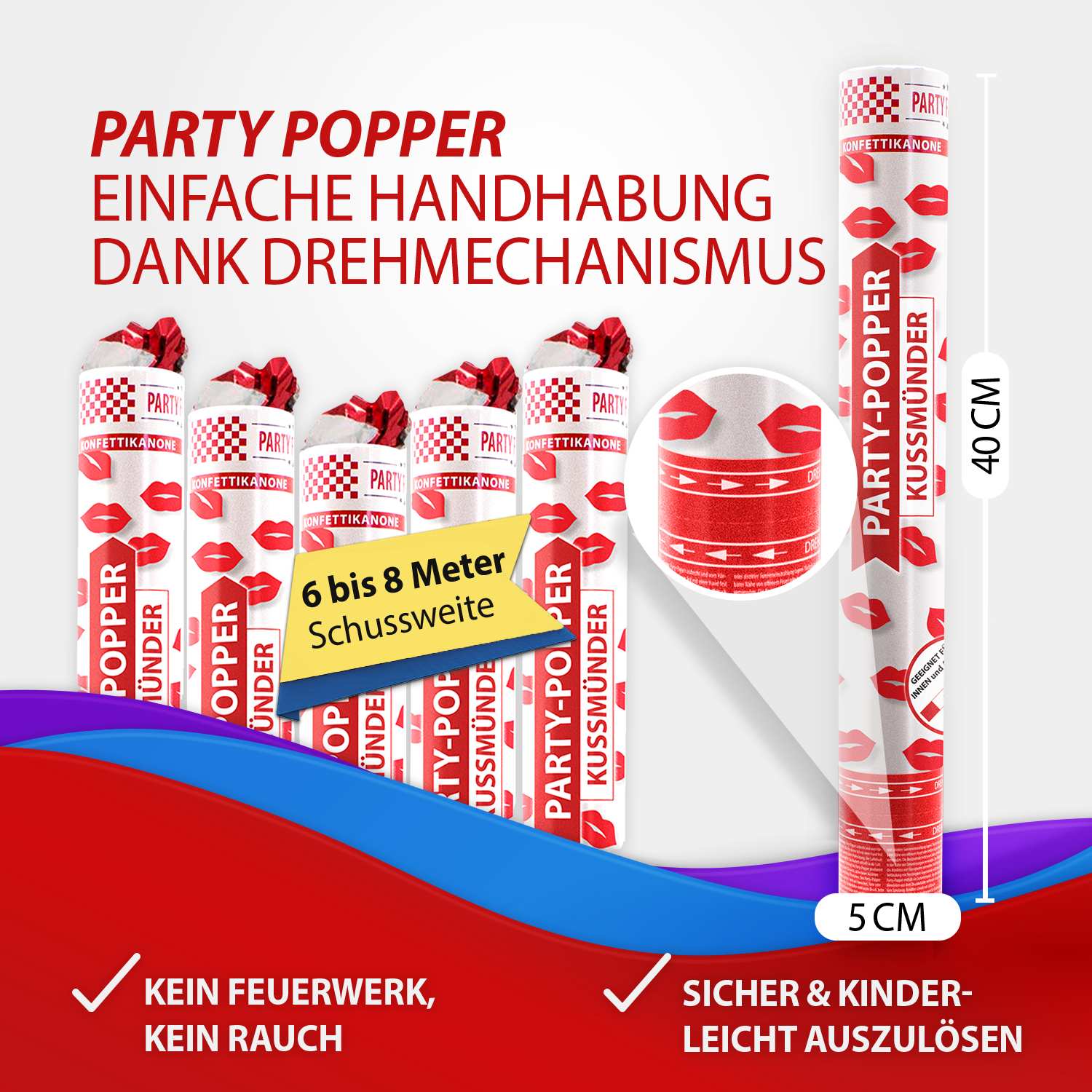 Party Popper 40cm Kussmund, 10er Set 6