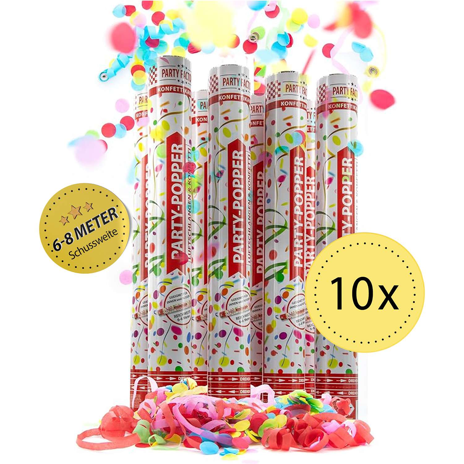Party Popper 40cm Luftschlangen Konfetti bunt 10er Set