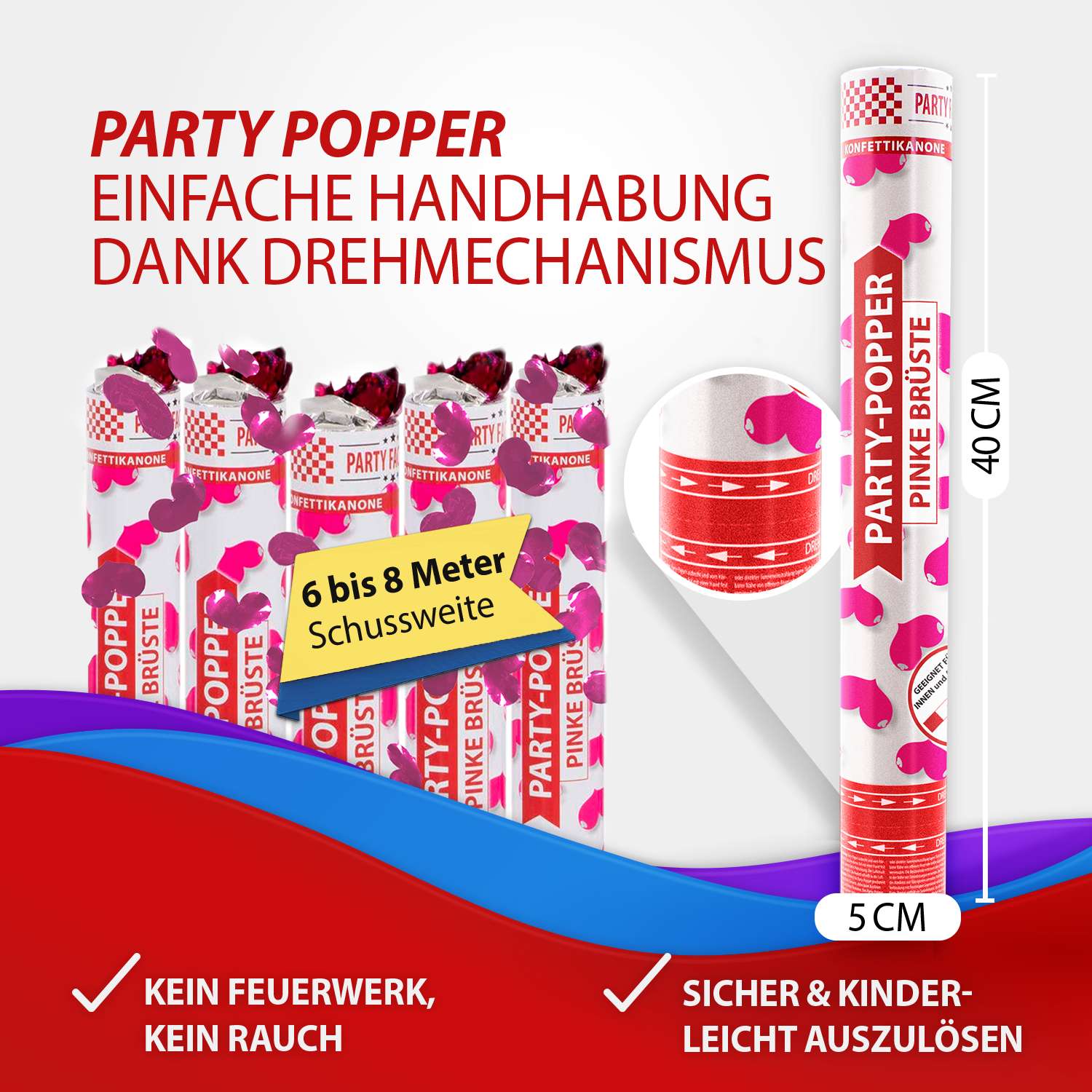 Party Popper 40cm Pinke Brüste, 12er Set 4